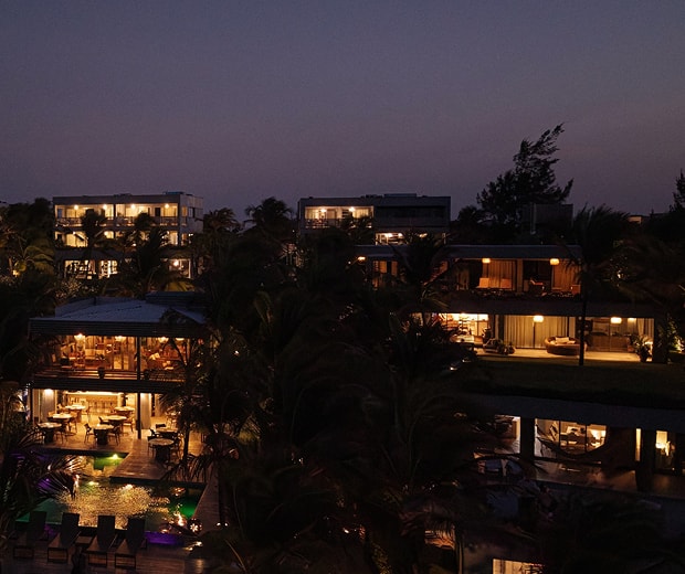 Aerial view of the Condo Hotel Club de Mar at night